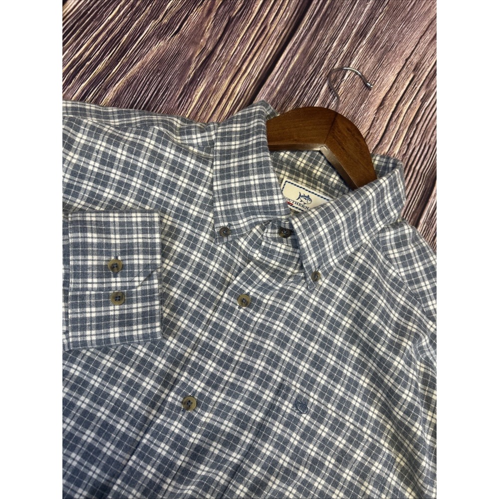 Southern Tide Gray Plaid Long Sleeve Button Down Polyester‎ Men's Large Shirt
